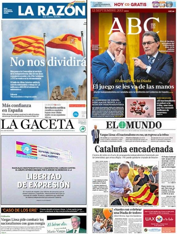 Premsa de Madrid, l'endemà de la Via Catalana de la Diada de 2013.