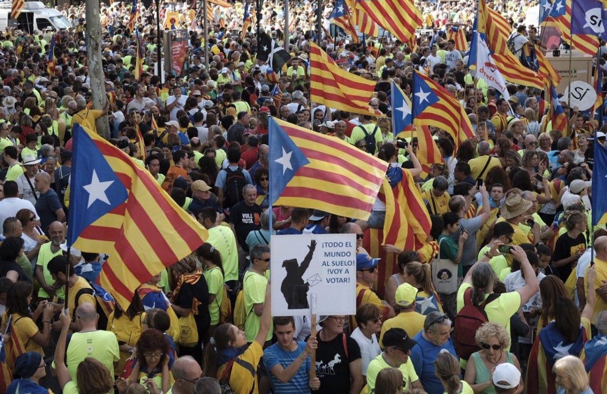 Imatges d'una de les Diades massives a Barcelona