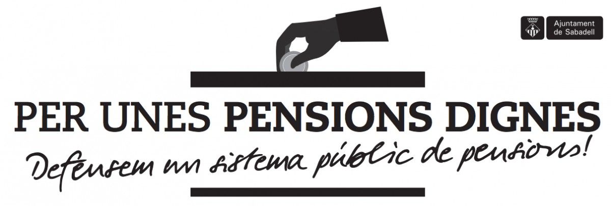 Pancarta de les pensions públiques a Sabadell