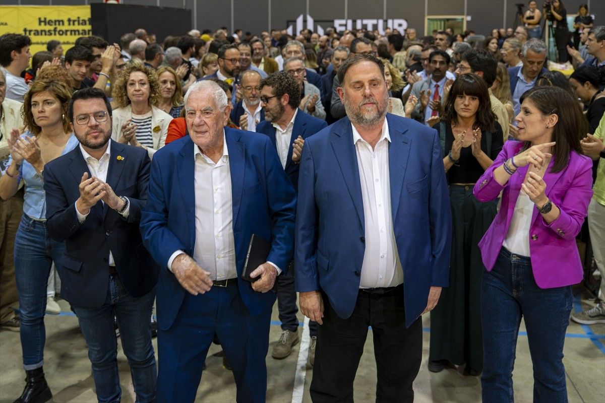Pere Aragonès, Ernest Maragall, Oriol Junqueras i Marta Vilalta, la nit electoral. 