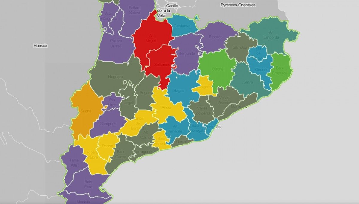 Mapa comarcal de Catalunya, segons la seva problemàtica principal