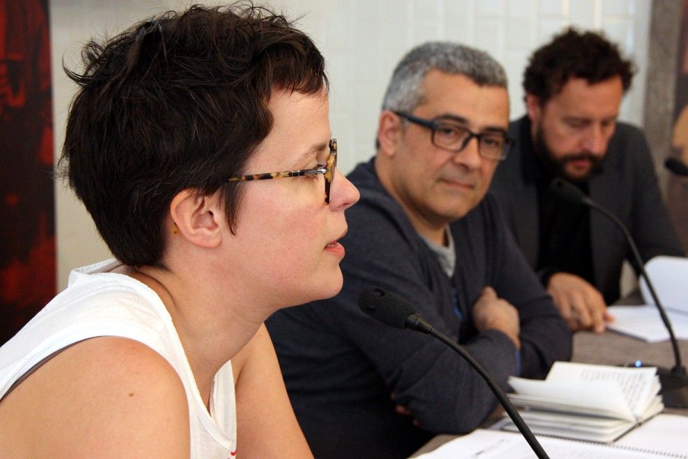 La directora del popArb, Anna Cerdà, el regidor de Cultura de l'Ajuntament d'Arbúcies, Albert Mañé, i el director artístic del festival, Marc Lloret