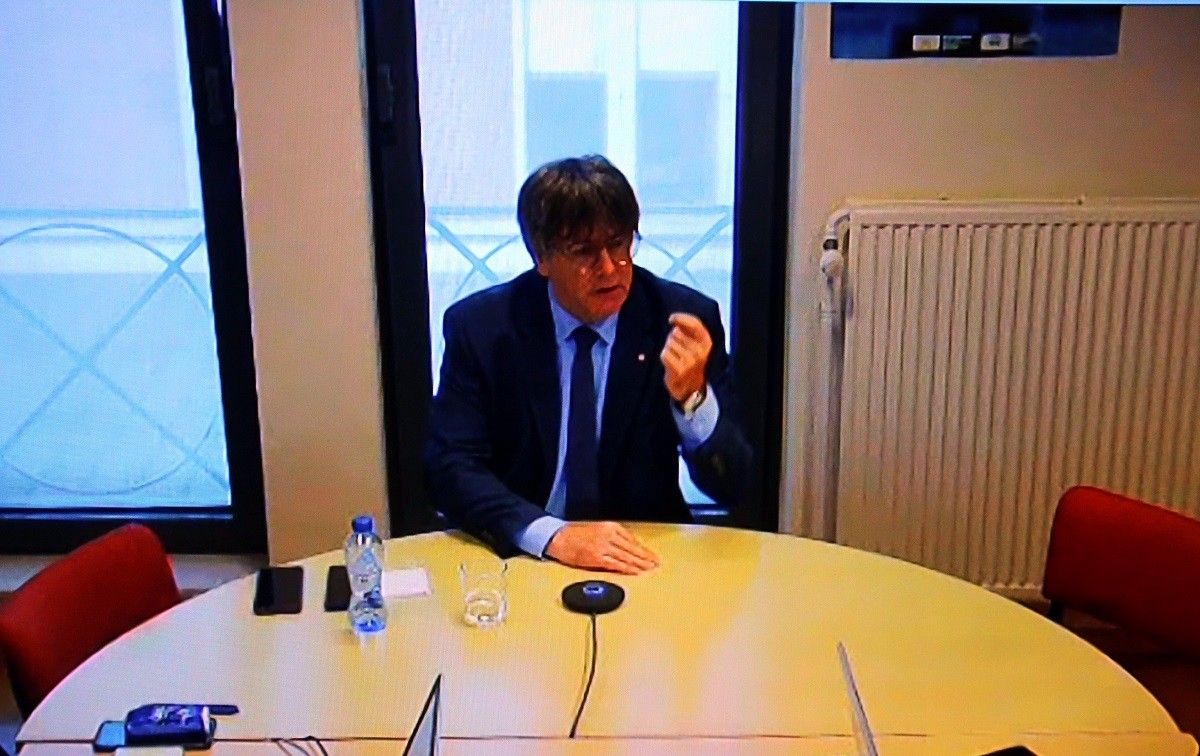 Carles Puigdemont, durant la declaració com a testimoni al judici de Miquel Buch i Lluís Escolà