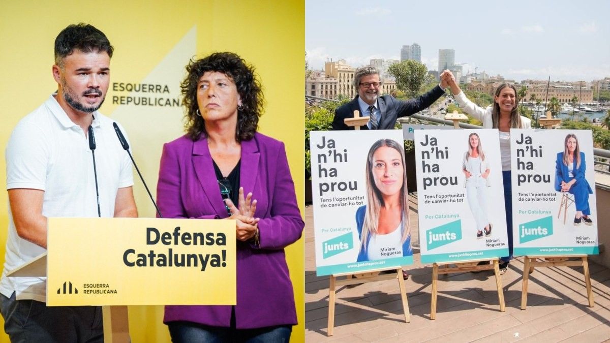 Els candidats d'ERC i Junts a Madrid, aquest dilluns.