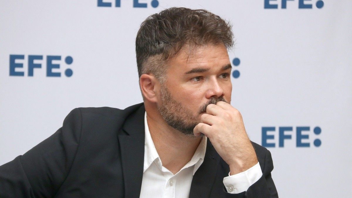 Gabriel Rufián, aquest matí, a la roda de premsa de l'Agència EFE