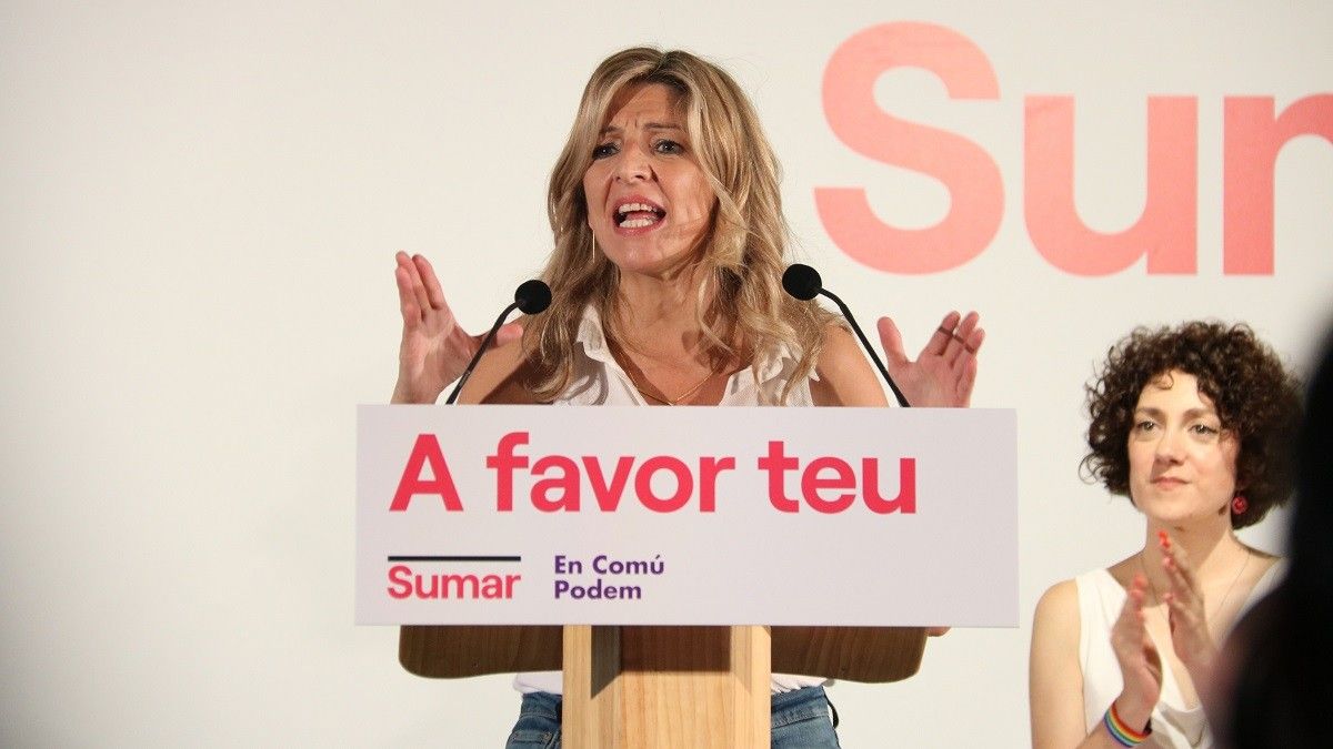 Yolanda Díaz a Girona, durant la campanya