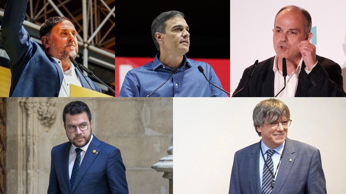 Junqueras, Sánchez i Turull, a dalt; Aragonès i Puigdemont, a sota.