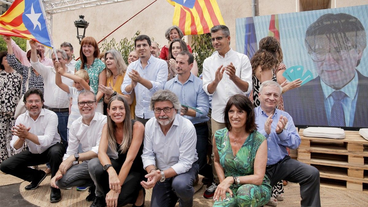 Carles Puigdemont, en un míting de campanya de Junts.