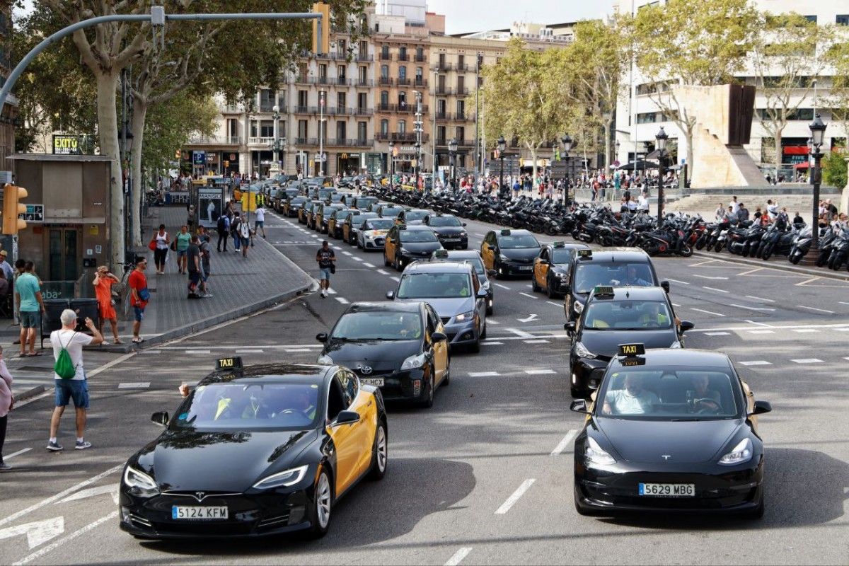 Taxistes durant una acció recent a Barcelona, en imatge d'arxiu
