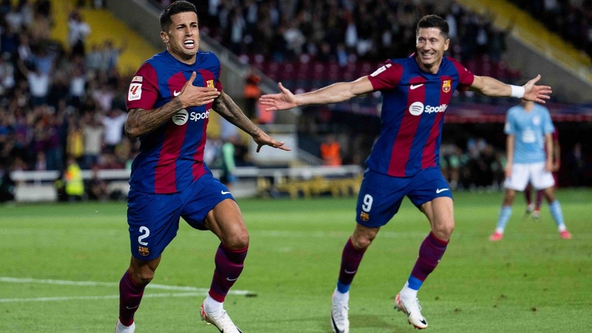 Cancelo i Lewandowski, autors dels gols del Barça contra el Celta