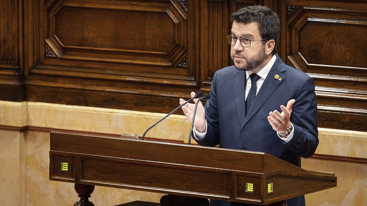 El president de la Generalitat, Pere Aragonès, en el debat de política general.