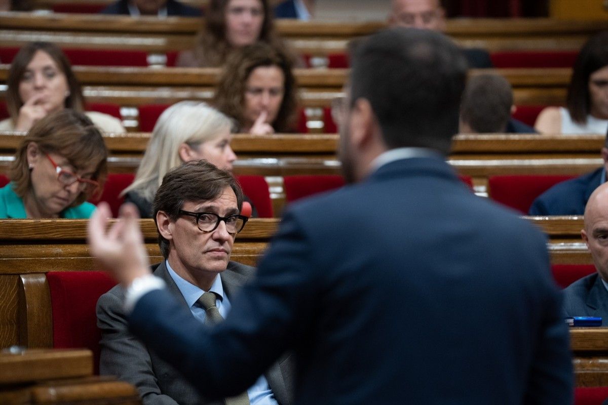 Salvador Illa i Pere Aragonès, aquest dimecres al Parlament.