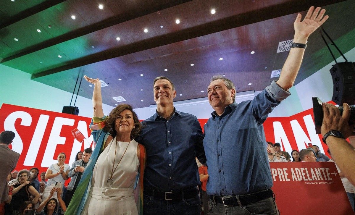 Pedro Sánchez, aquest dissabte en un acte del PSOE a Granada