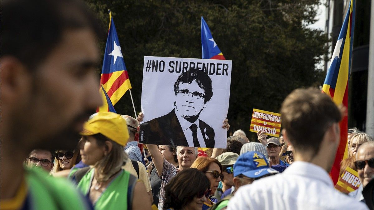 Una imatge de Carles Puigdemont durant la manifestació de la Diada de 2023.