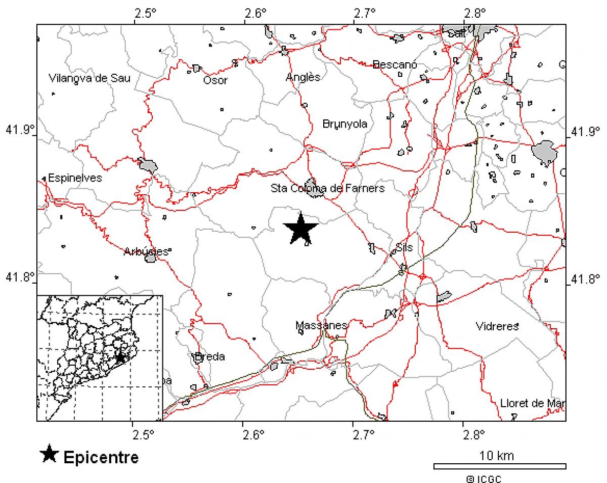 L'epicentre del terratrèmol s'ha situat entre Santa Coloma de Farners i la Selva