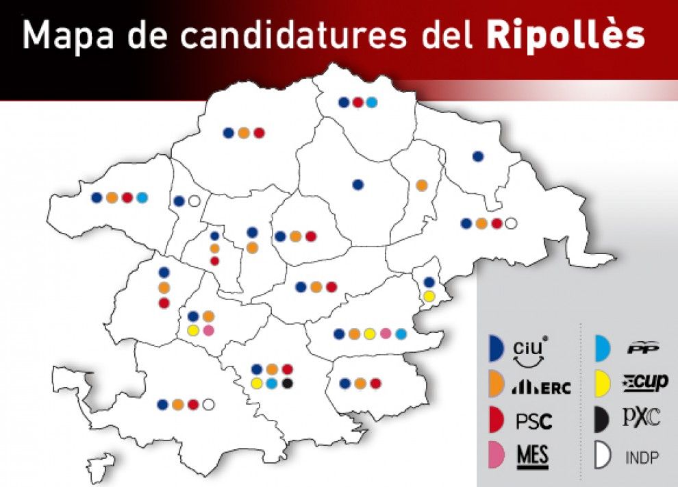Mapa de llistes a les municipals del Ripollès 2015