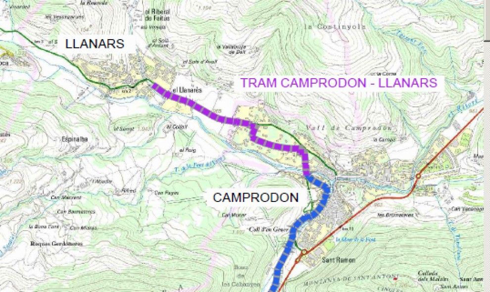 Mapa del tram entre Camprodon i Llanars