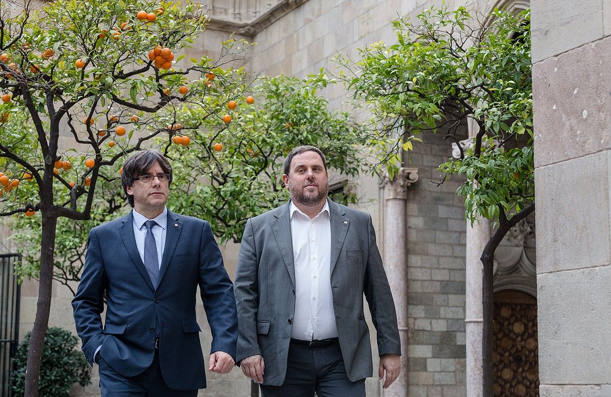 Carles Puigdemont i Oriol Junqueras, al Patí dels Tarongers