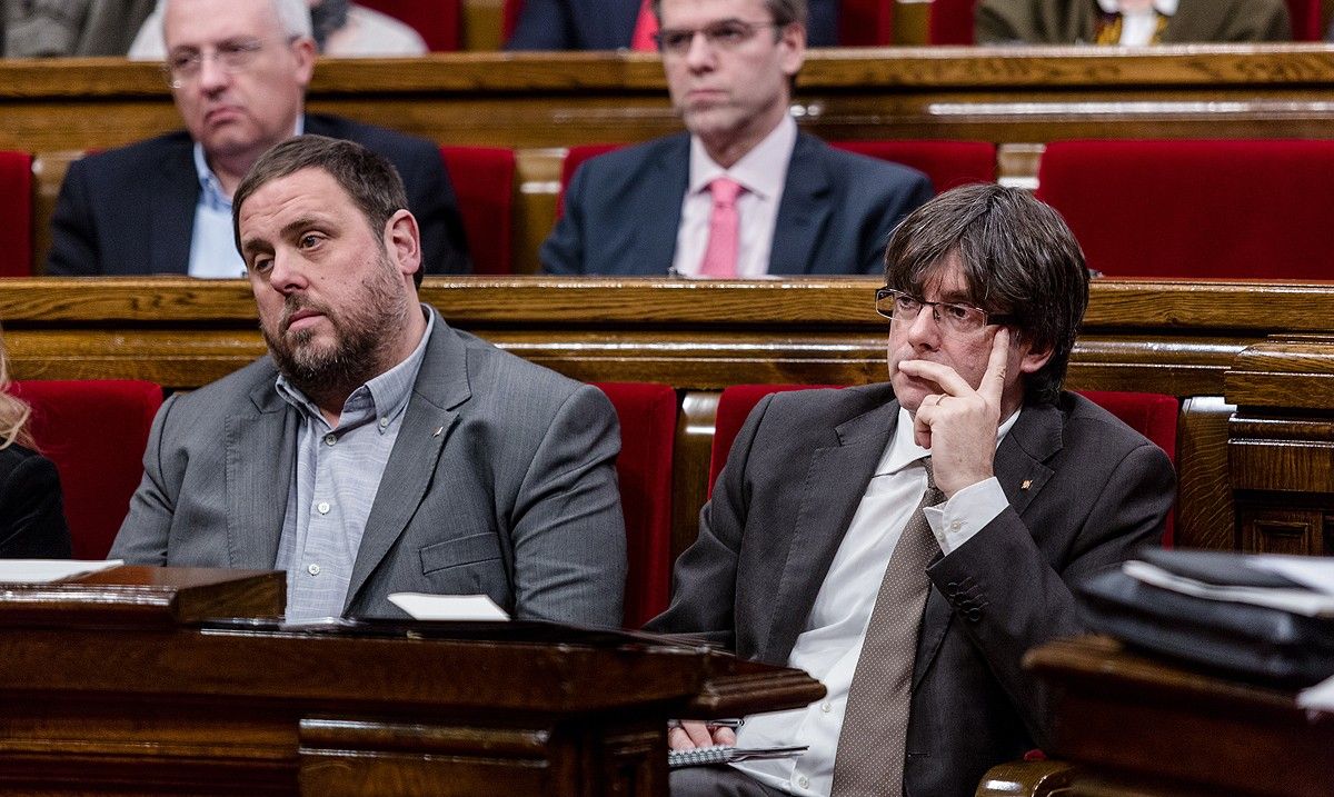 Carles Puigdemont i Oriol Junquras, aquest dimecres al Parlament 