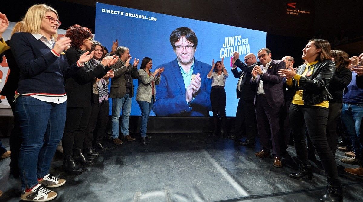 Carles Puigdemont, en un acte de campanya