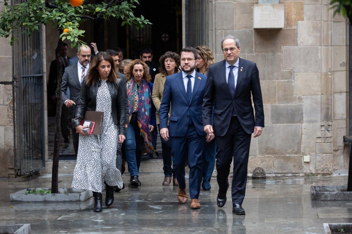 Quim Torra i Pere Aragonès, al capdavant del Govern, aquest divendres al Palau de la Generalitat