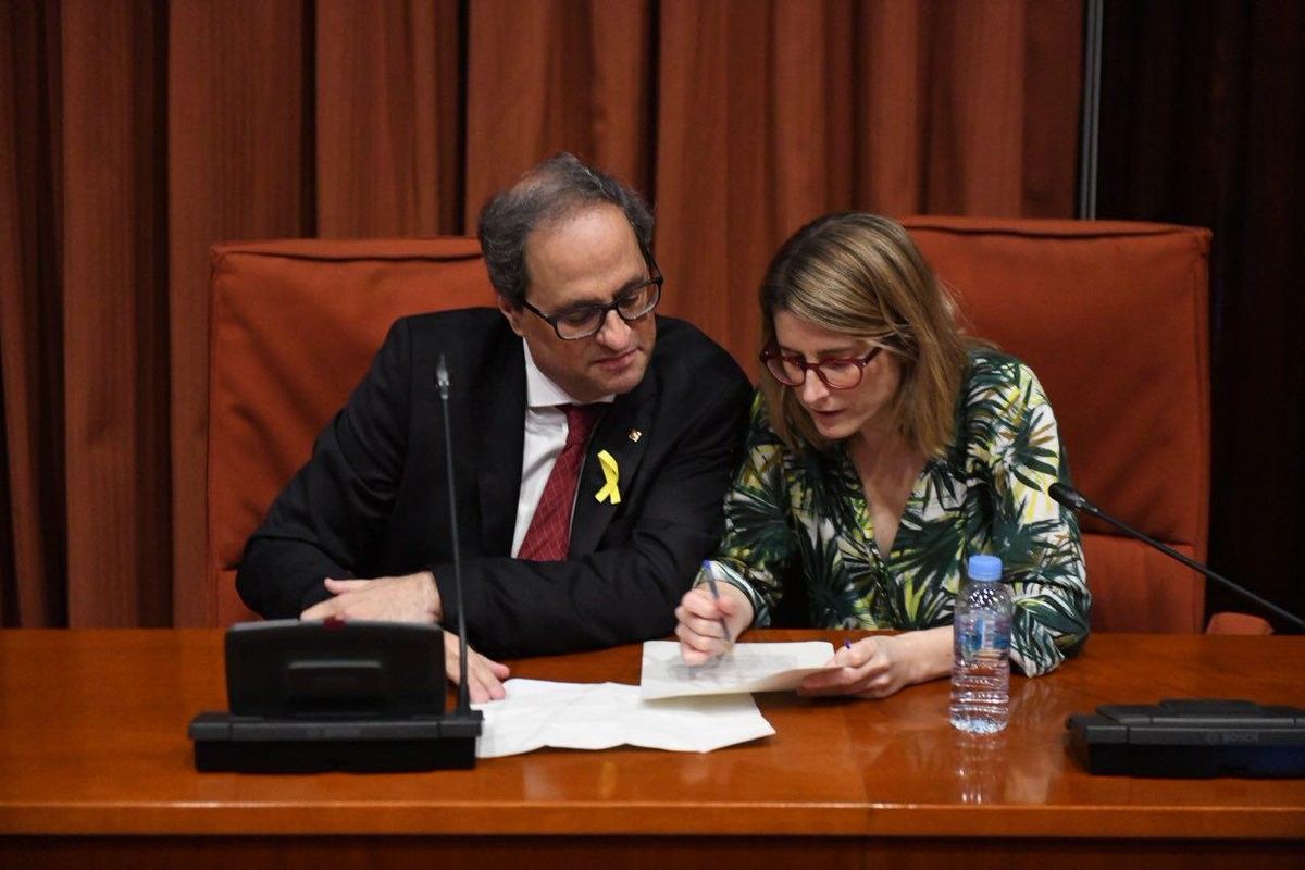 Quim Torra i Elsa Artadi, durant la reunió del grup parlamentari de Junts per Catalunya