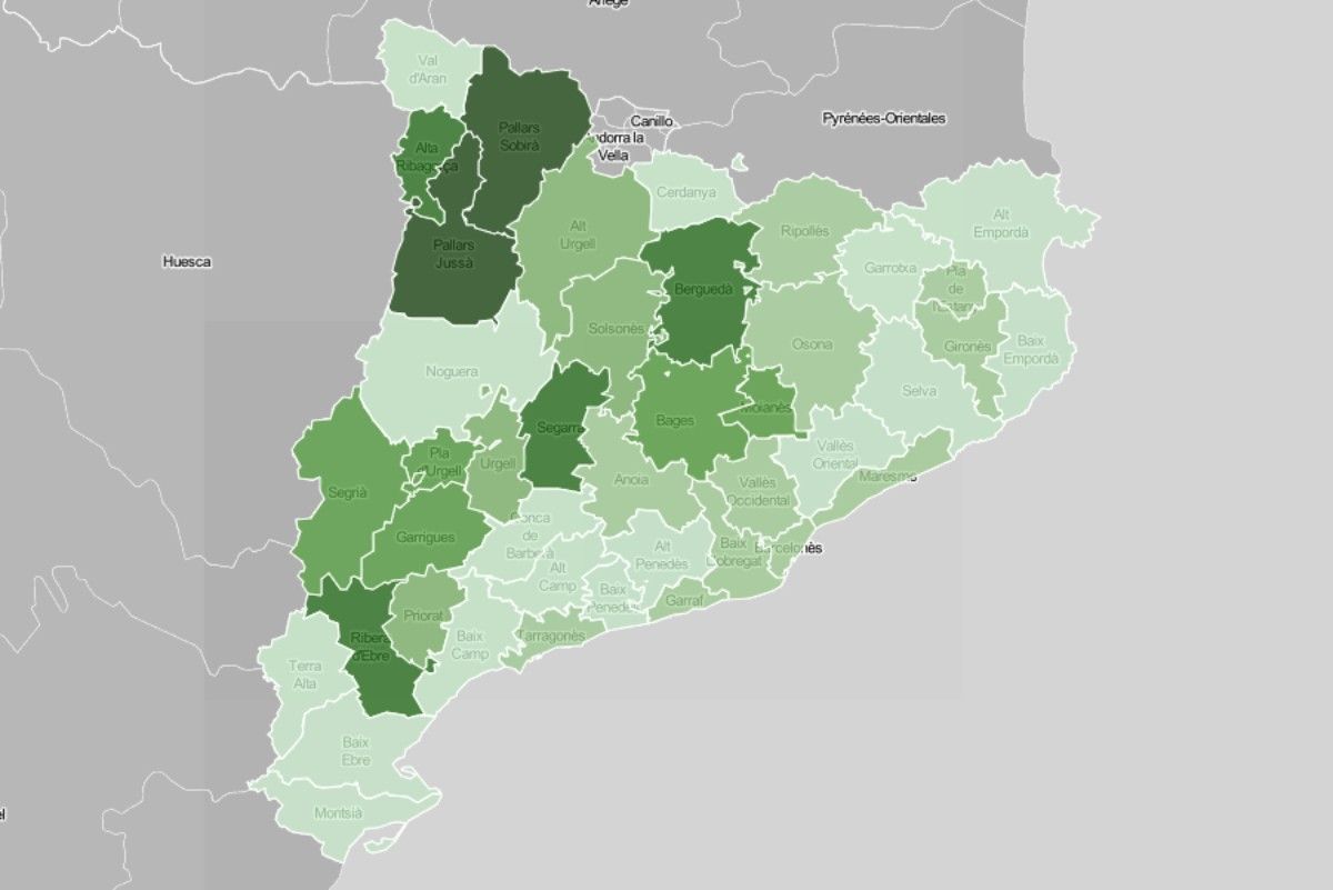Mapa de municipis i comarques, en funció del nivell de vaccinació.