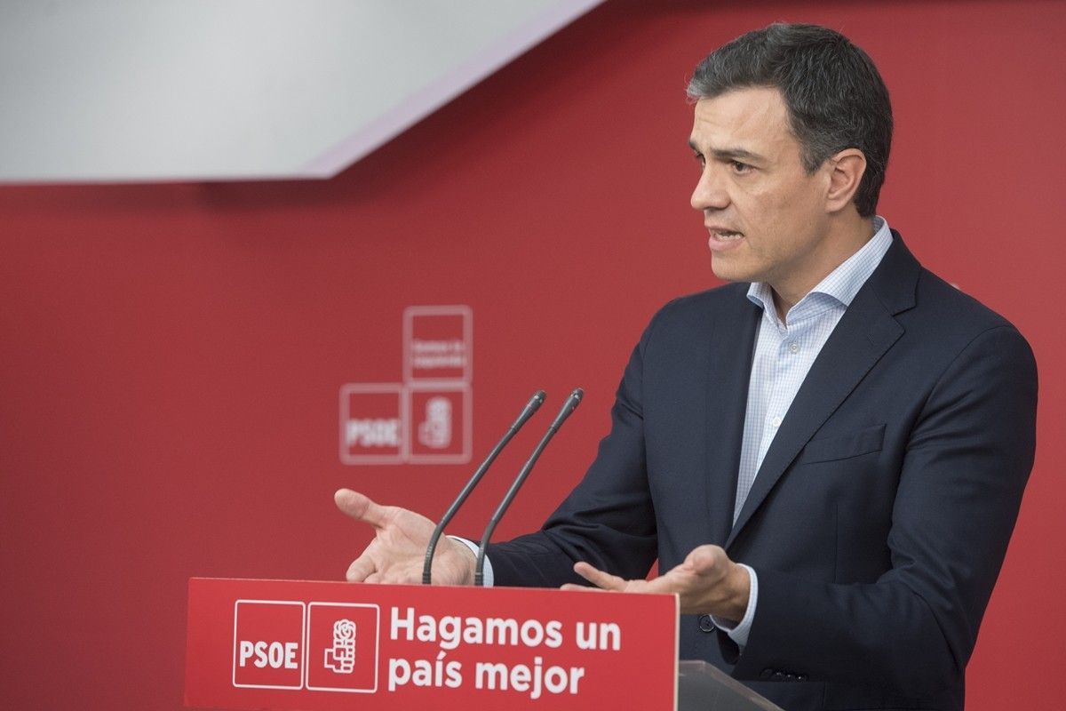 El líder del PSOE, Pedro Sánchez, en una roda de premsa