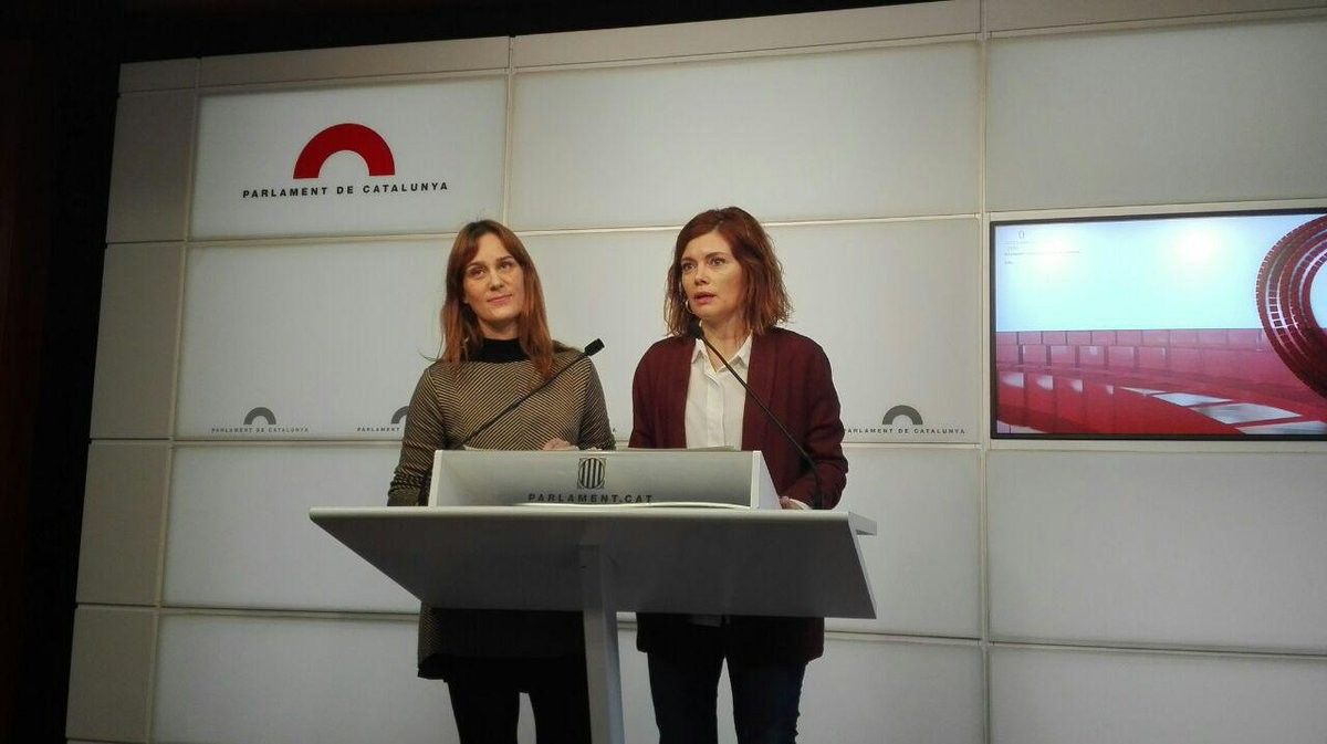Elisenda Alamany i Jéssica Albiach, de Catalunya en Comú Podem, en roda de premsa