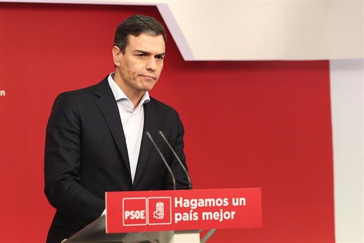 El líder del PSOE, Pedro Sánchez, en roda de premsa