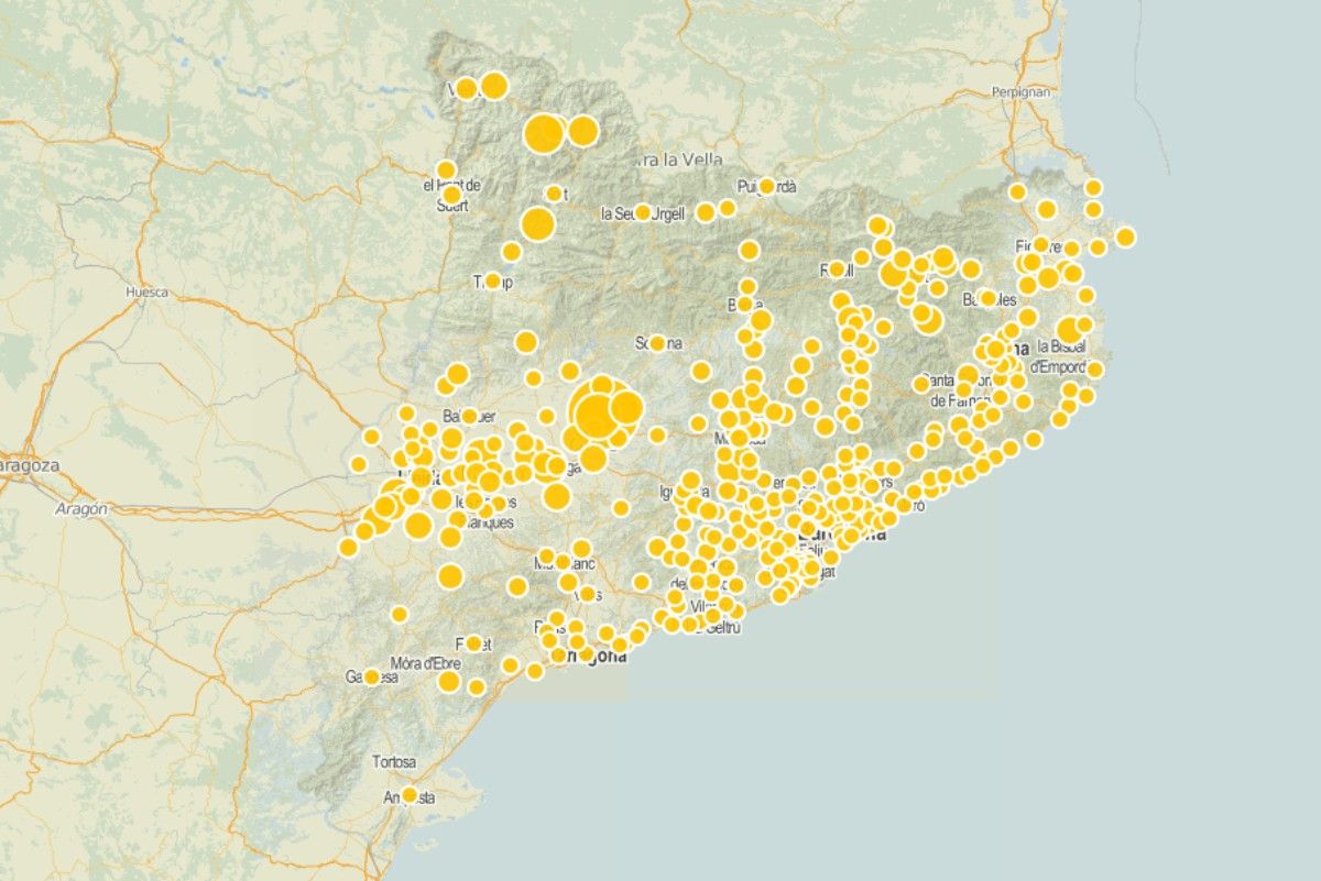 Mapa de Catalunya, amb les ràtios municipals de nous positius de coronavirus.