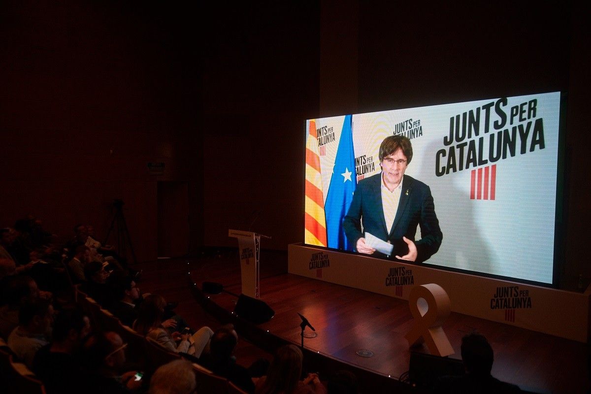 Carles Puigdemont, en un míting de Junts per Catalunya.