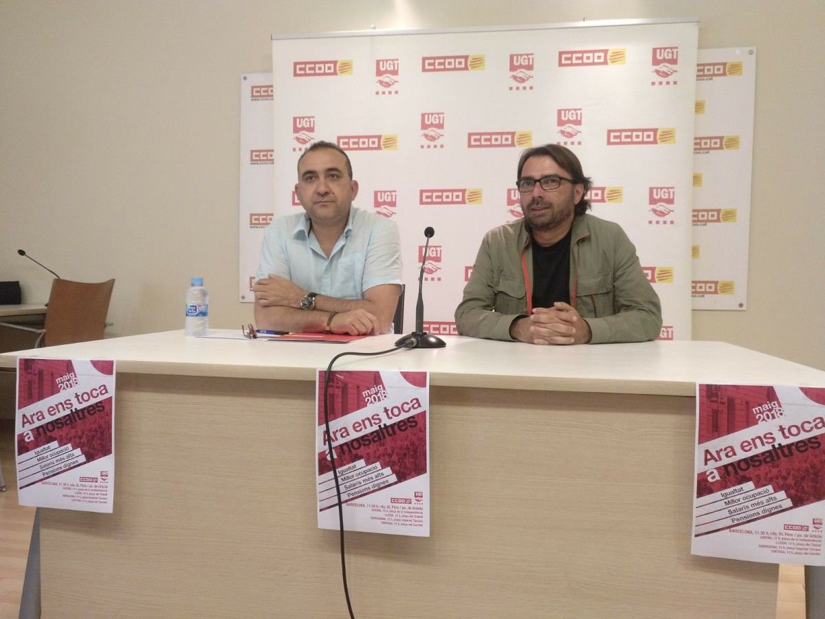 Els secretaris generals de CCOO i UGT a Catalunya, Javier Pacheco i Camil Ros