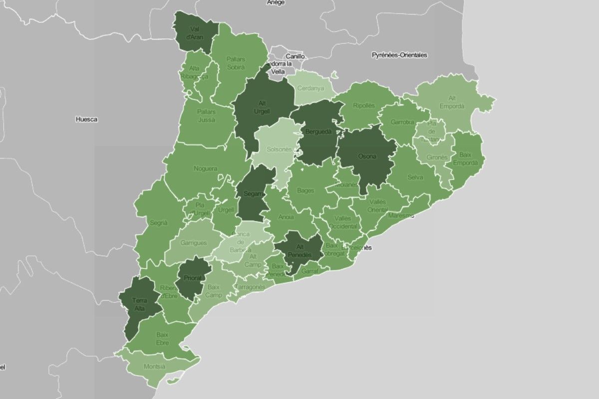 Mapa de municipis i comarques, en funció del nivell de vacunació.