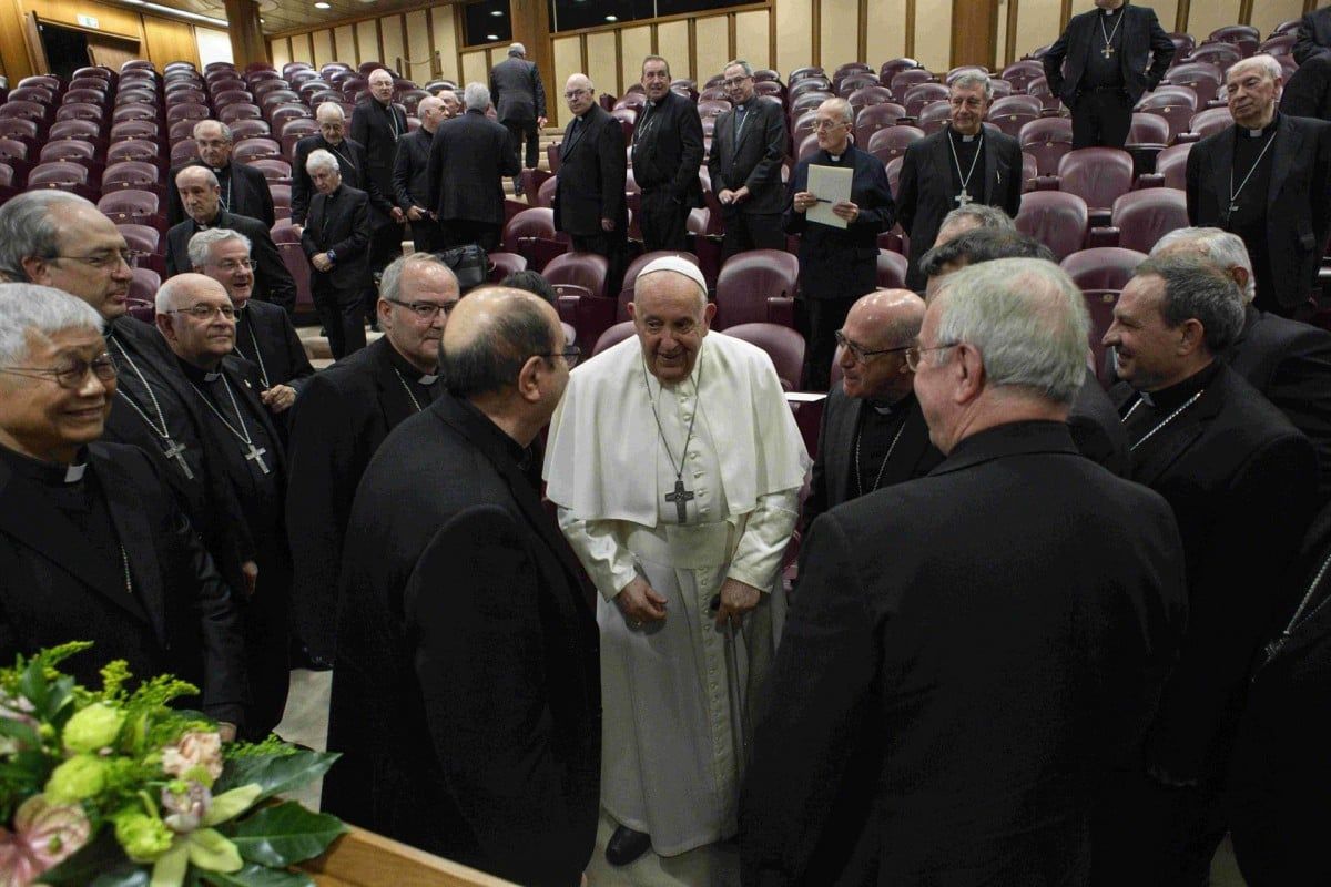El Papa, aquest dimarts amb els bisbes espanyols.