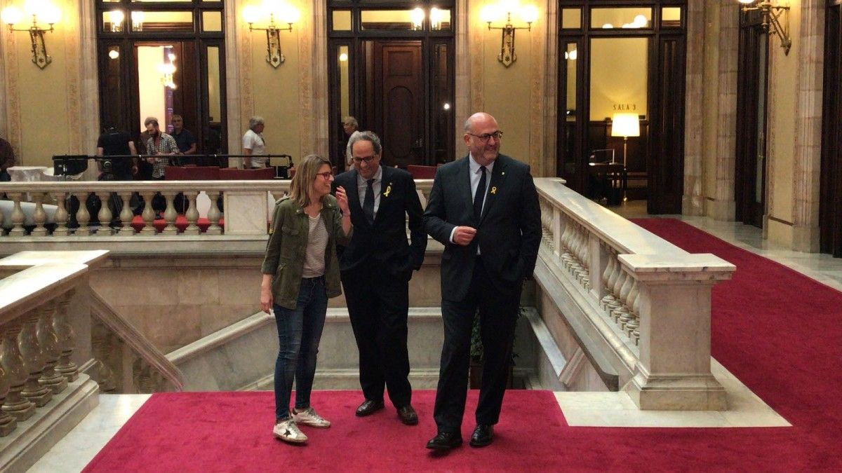 Quim Torra, Eduard Pujol i Elsa Artadi, aquest divendres al Parlament