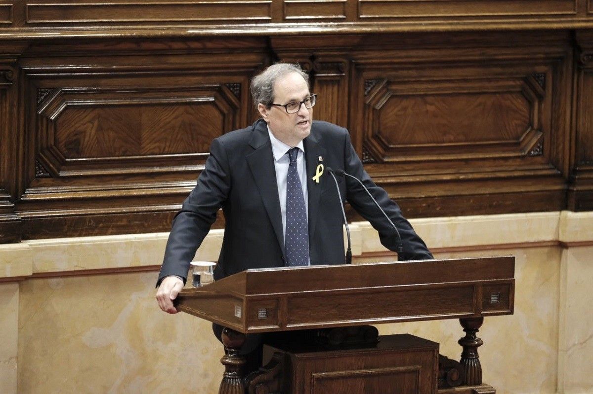 Quim Torra, durant el debat d'investidura, al Parlament de Catalunya.