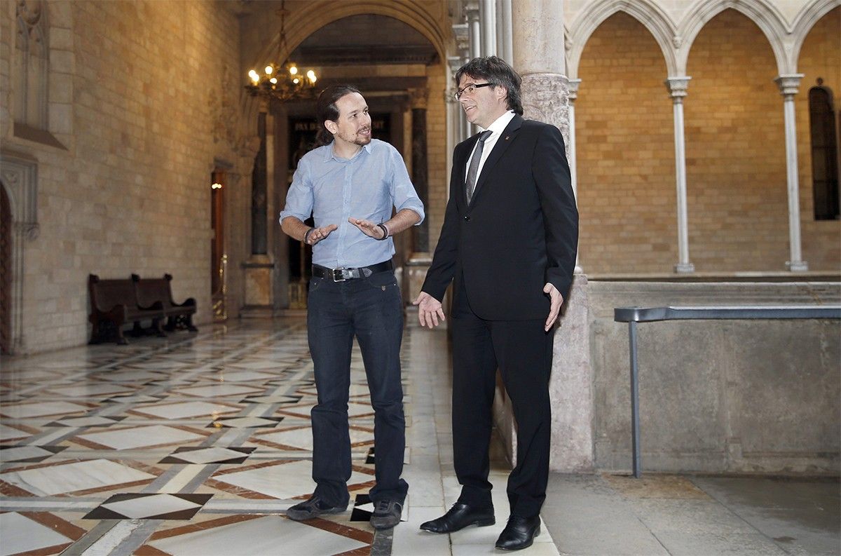 Carles Puigdemont i Pablo Iglesias, al Palau de la Generalitat