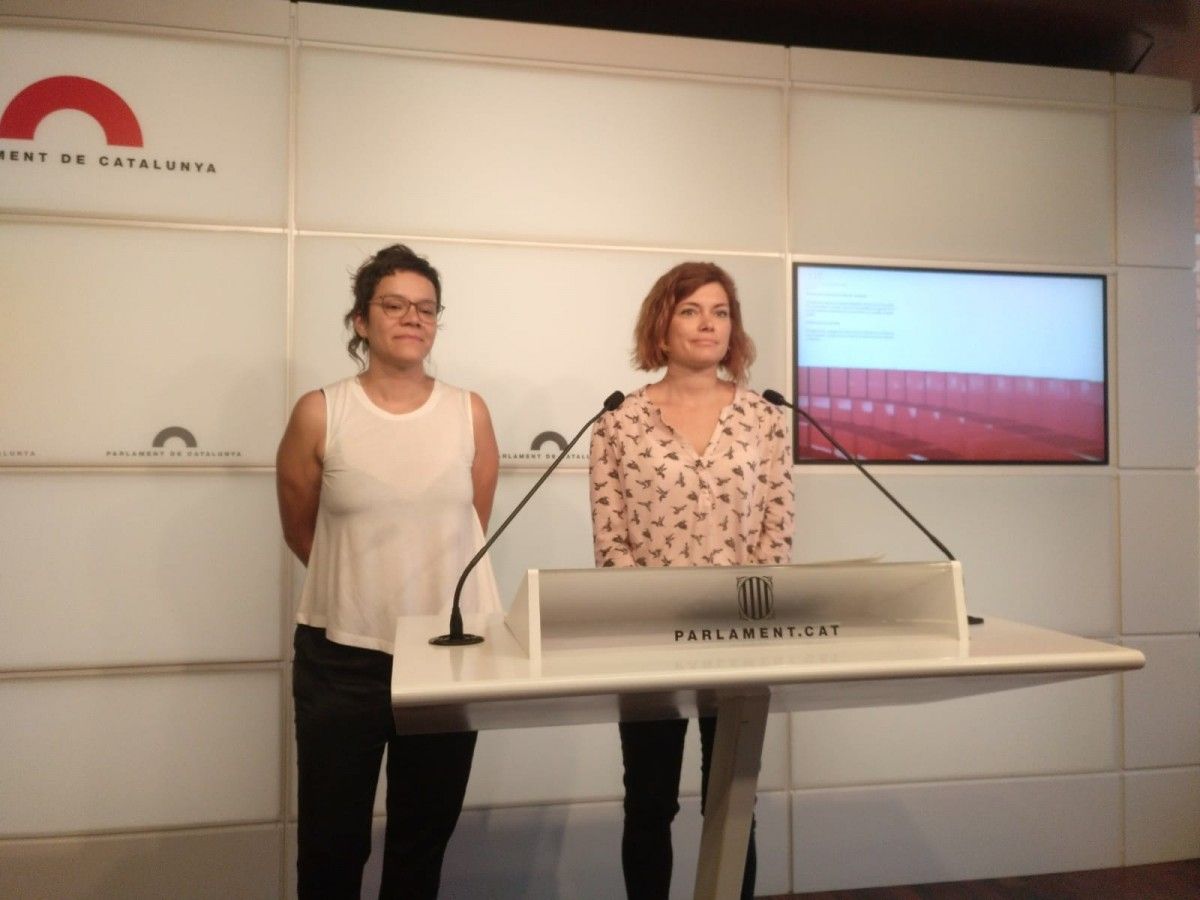 Elisenda Alamany i Natàlia Sànchez, en roda de premsa al Parlament