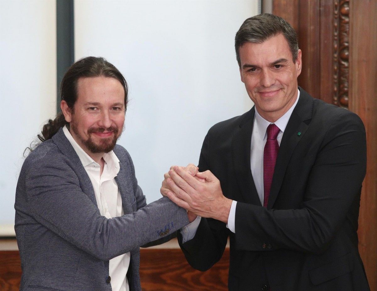 Pedro Sánchez i Pablo Iglesias, aquest dilluns en la signatura de l'acord