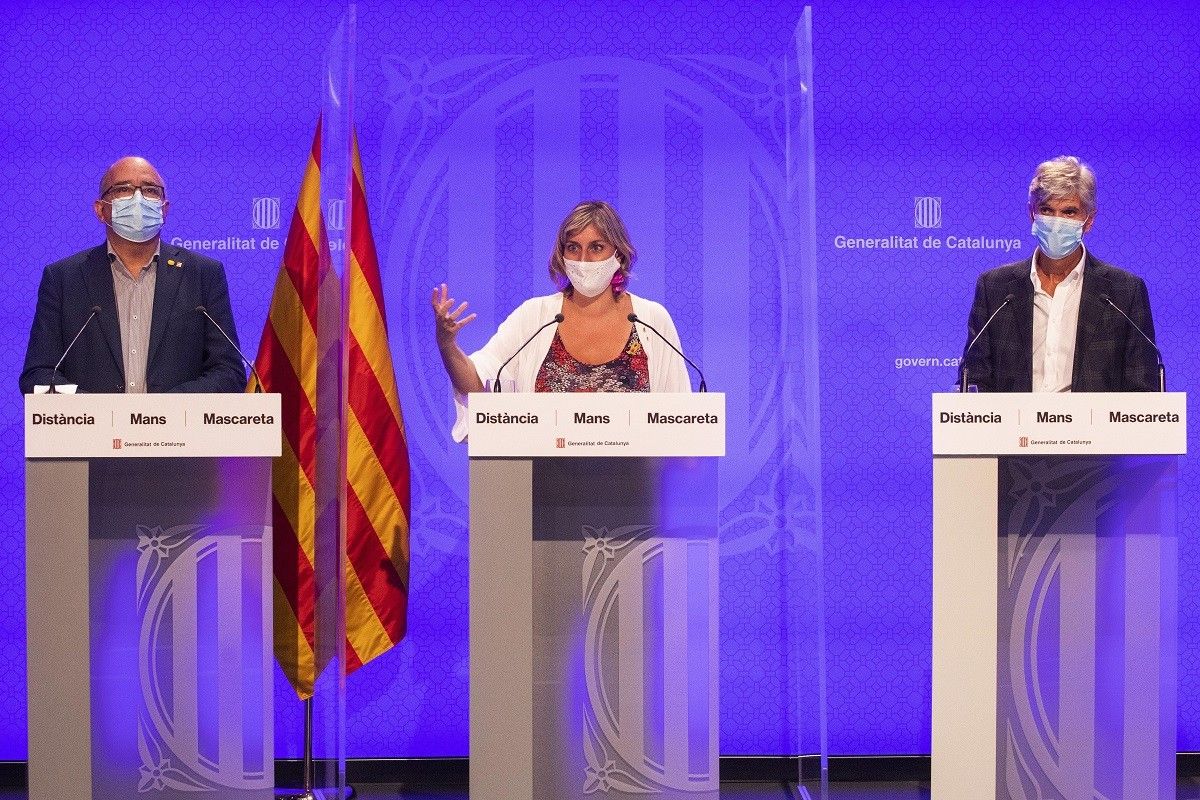 Josep Bargalló, Alba Vergés i Josep Maria Argimon, aquest dimarts en roda de premsa. 