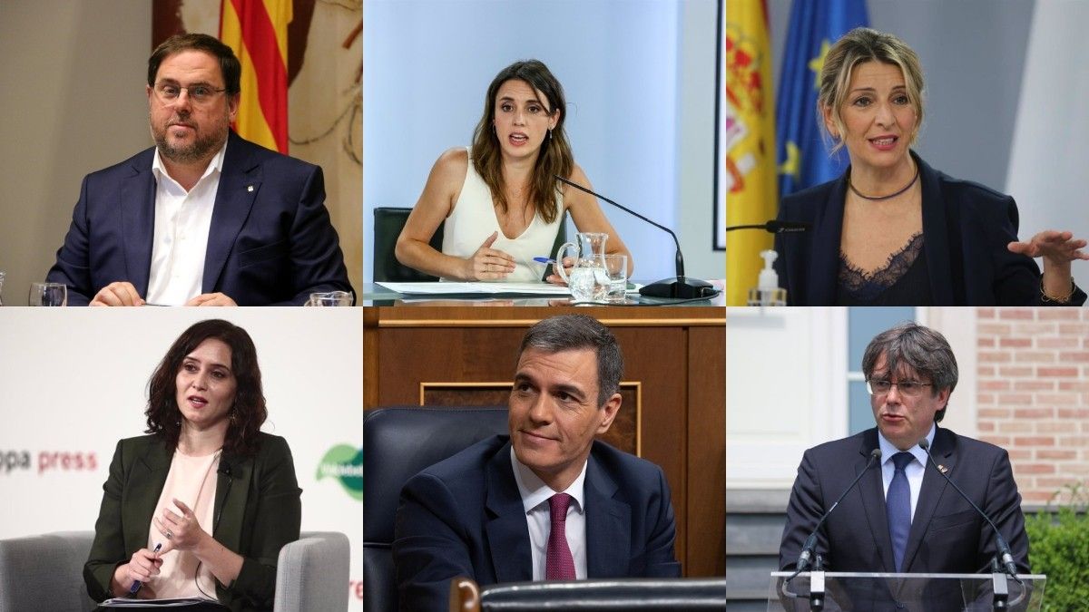 Junqueras, Montero, Díaz, Ayuso, Sánchez i Puigdemont, en imatges d'arxiu.