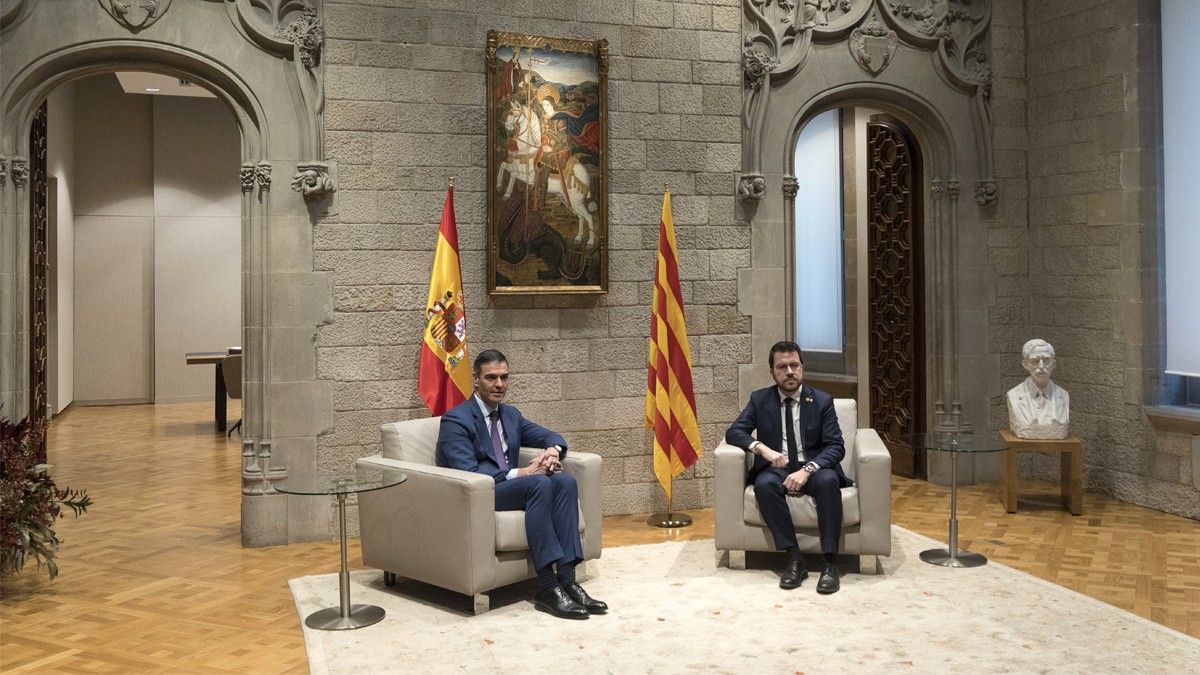 Reunió entre Pedro Sánchez i Pere Aragonès al Palau de la Generalitat.