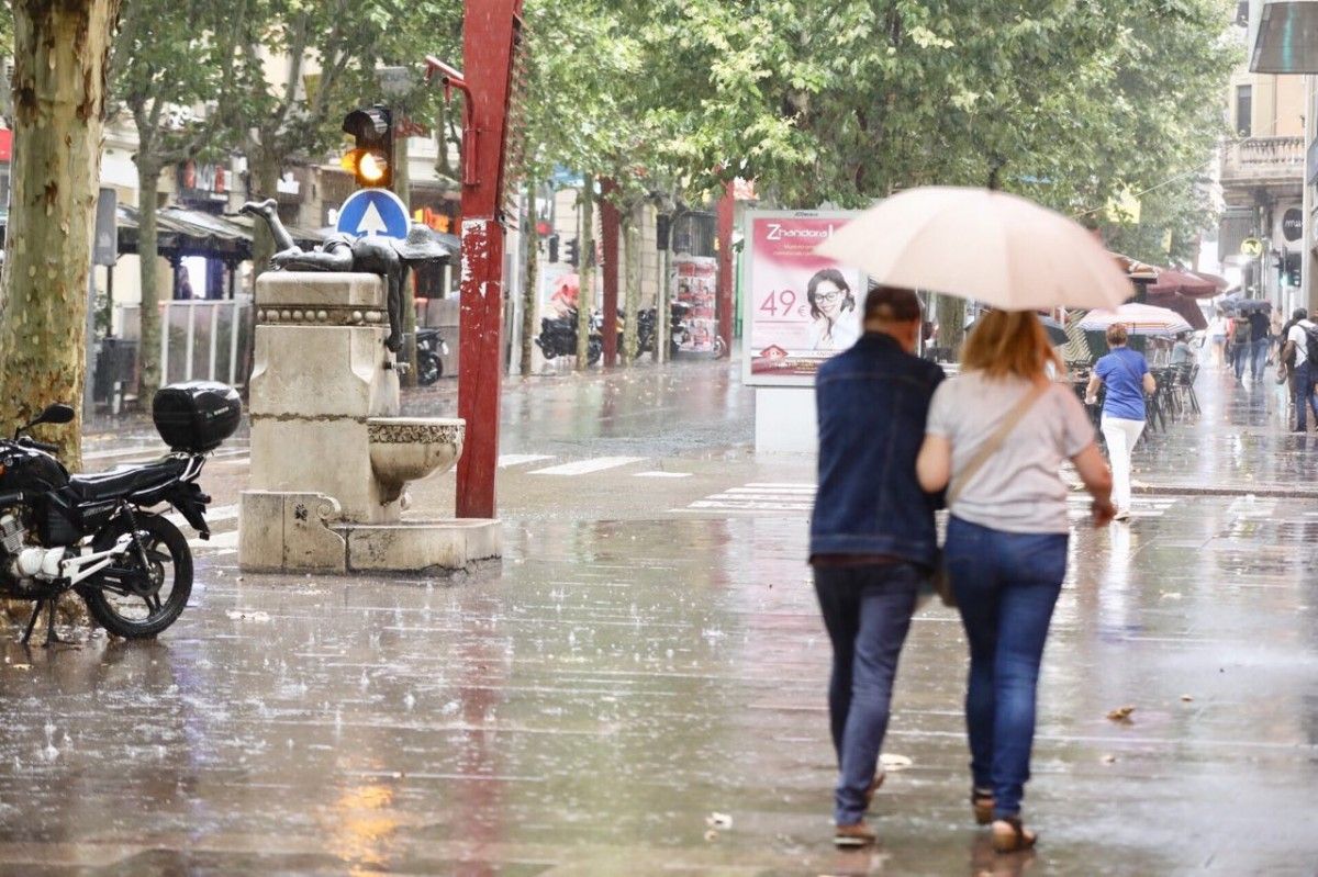 Vianants sota la pluja aquest dijous a Sabadell.