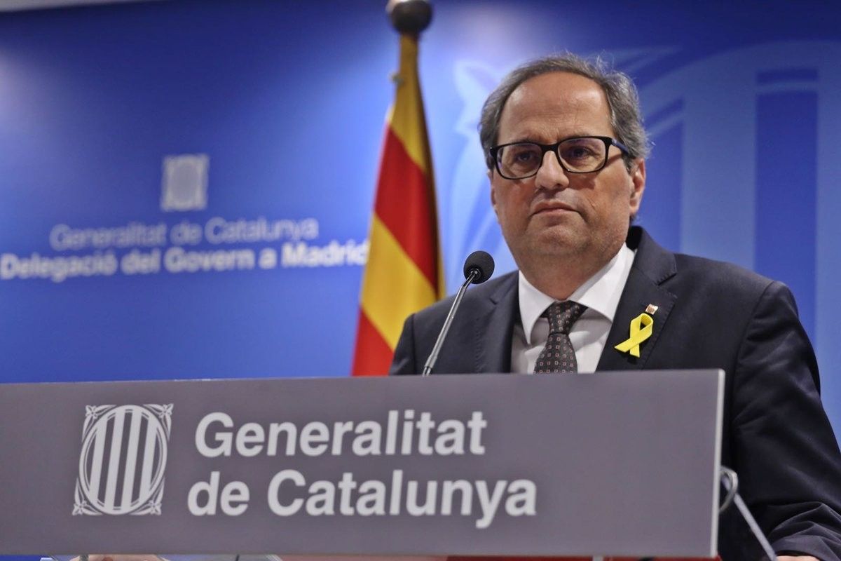 El president de la Generalitat, Quim Torra, en roda de premsa després de reunir-se amb Sánchez