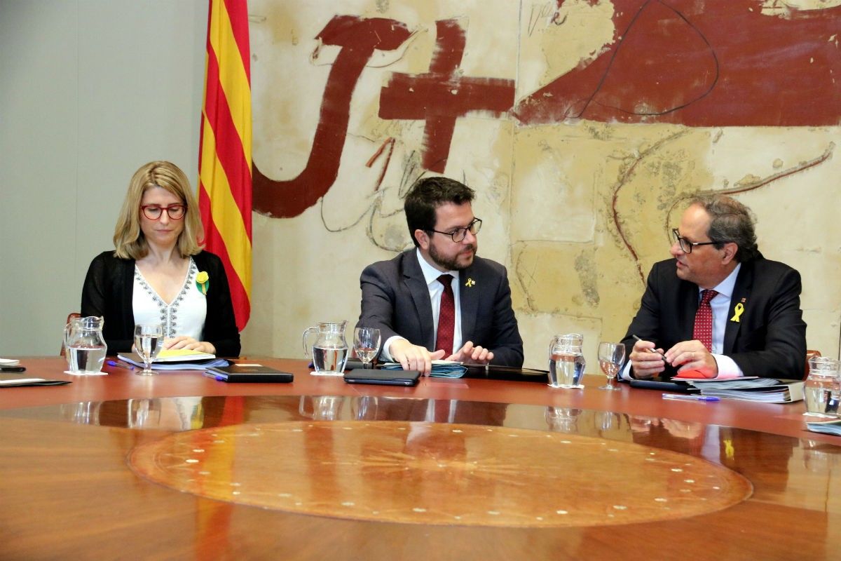 Elsa Artadi, Pere Aragonès i Quim Torra, al Consell Executiu.