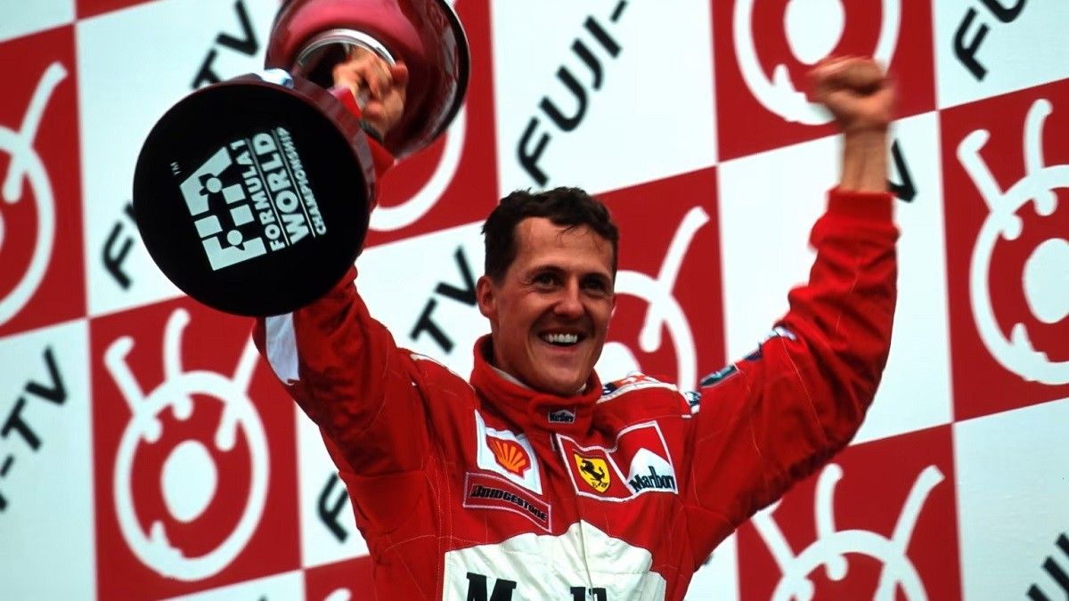 Michael Schumacher, celebrant un campionat del món de F1 amb Ferrari