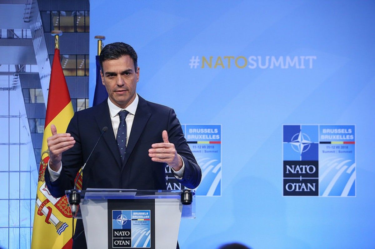 Pedro Sánchez en roda de premsa a l'assemblea de l'OTAN