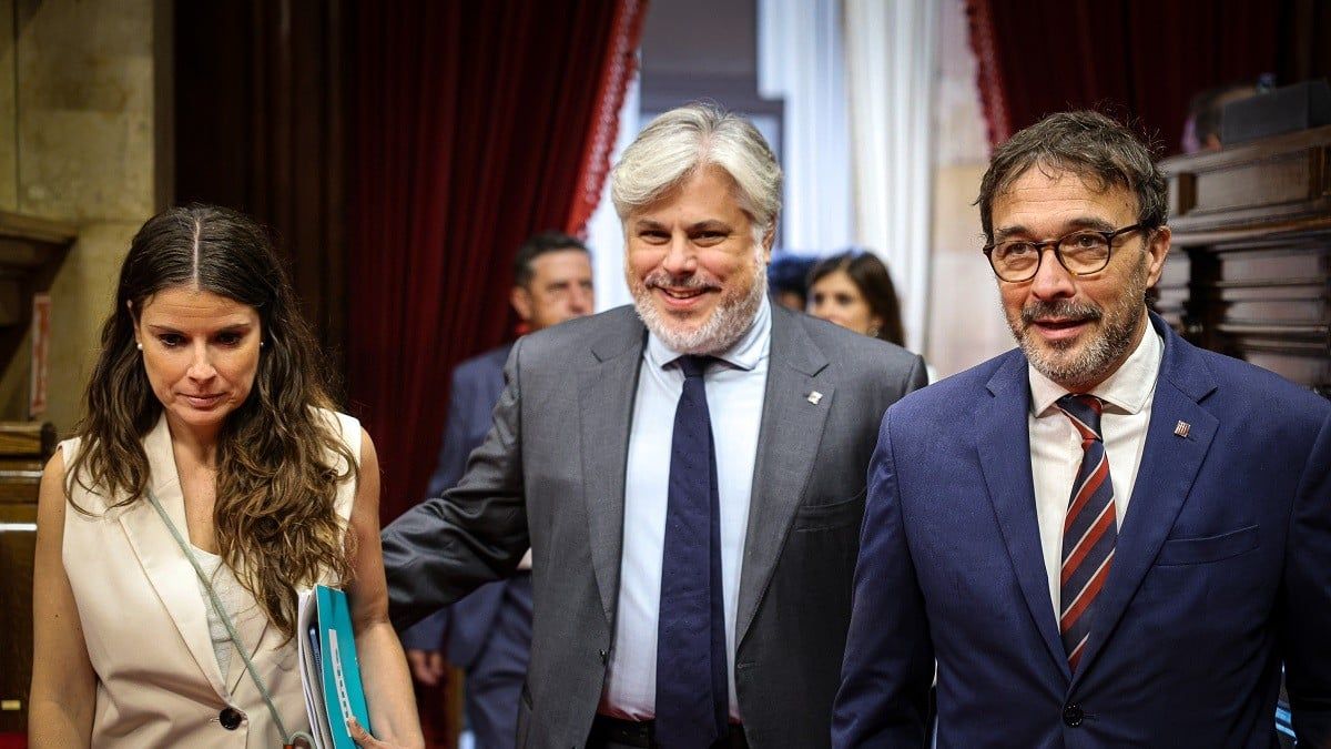 Albert Batet, Mònica Sales i Josep Rius, en el debat de política general al Parlament.