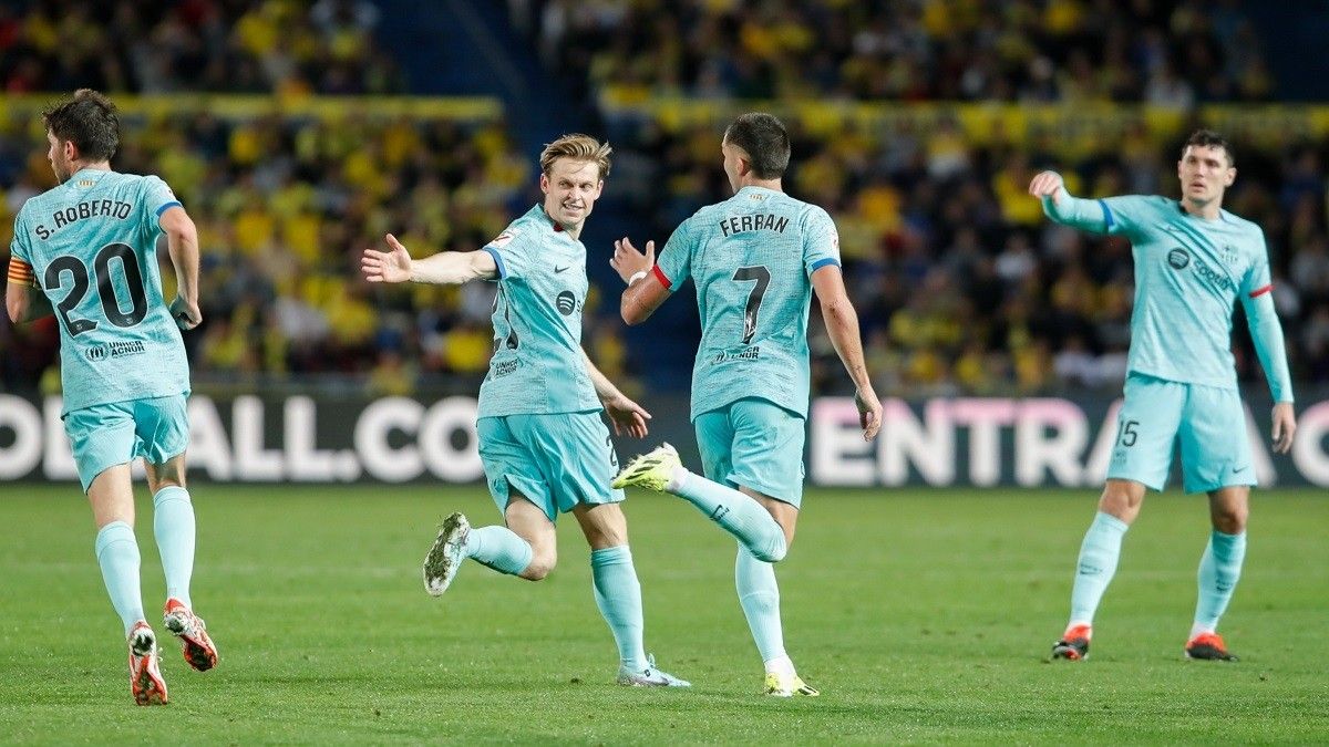 La celebració del primer gol del Barça contra Las Palmas